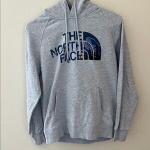 The North Face Women’s Heather Grey Crewneck Hoodie with Navy Logo